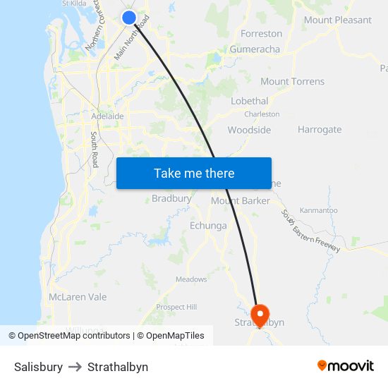 Salisbury to Strathalbyn map