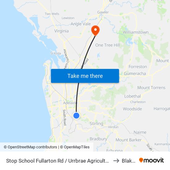 Stop School Fullarton Rd / Urrbrae Agricultural High School - West side to Blakeview map