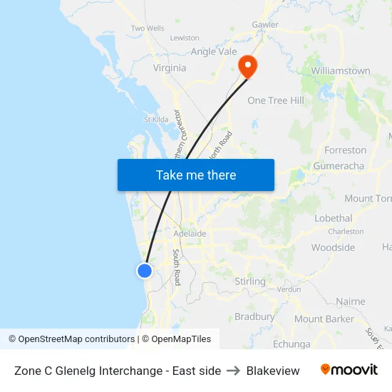 Zone C Glenelg Interchange - East side to Blakeview map