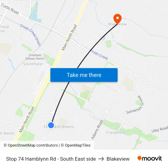 Stop 74 Hamblynn Rd - South East side to Blakeview map