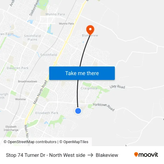 Stop 74 Turner Dr - North West side to Blakeview map