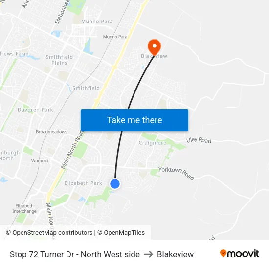 Stop 72 Turner Dr - North West side to Blakeview map