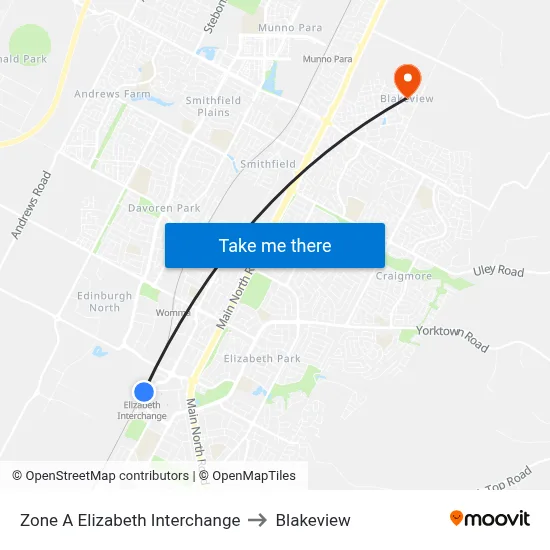 Zone A Elizabeth Interchange to Blakeview map