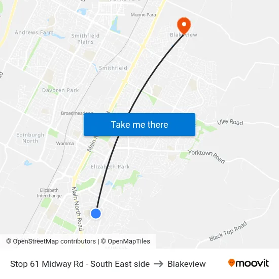 Stop 61 Midway Rd - South East side to Blakeview map