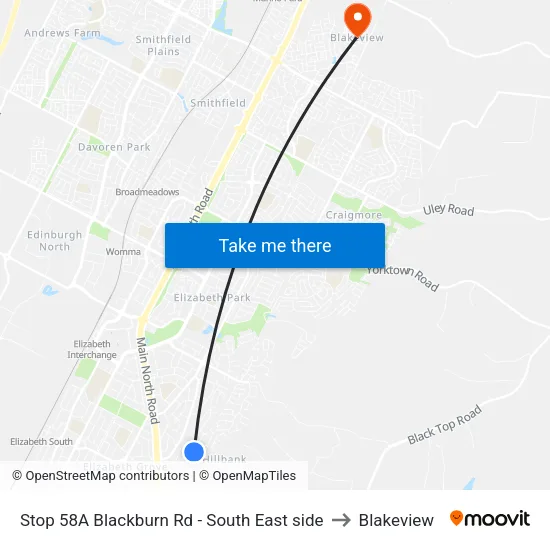 Stop 58A Blackburn Rd - South East side to Blakeview map