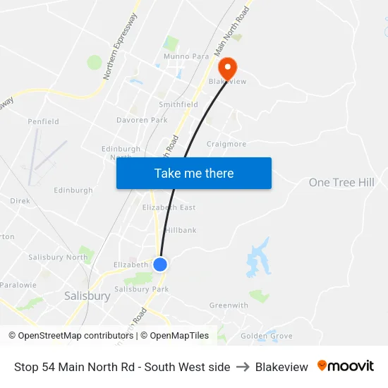 Stop 54 Main North Rd - South West side to Blakeview map