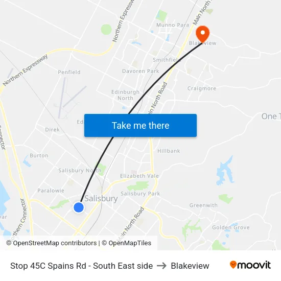 Stop 45C Spains Rd - South East side to Blakeview map