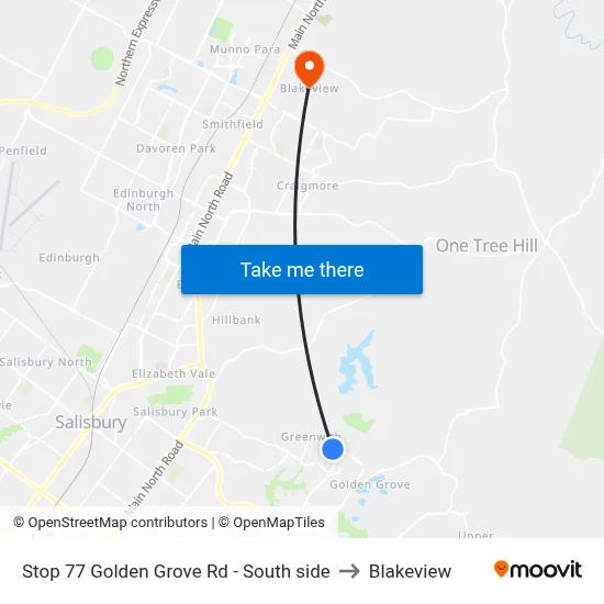 Stop 77 Golden Grove Rd - South side to Blakeview map