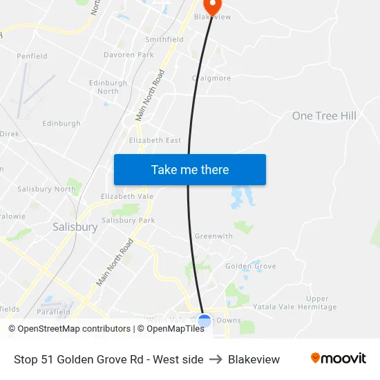 Stop 51 Golden Grove Rd - West side to Blakeview map