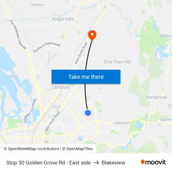 Stop 50 Golden Grove Rd - East side to Blakeview map