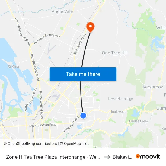 Zone H Tea Tree Plaza Interchange - West side to Blakeview map