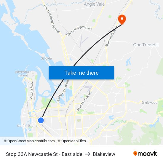 Stop 33A Newcastle St - East side to Blakeview map