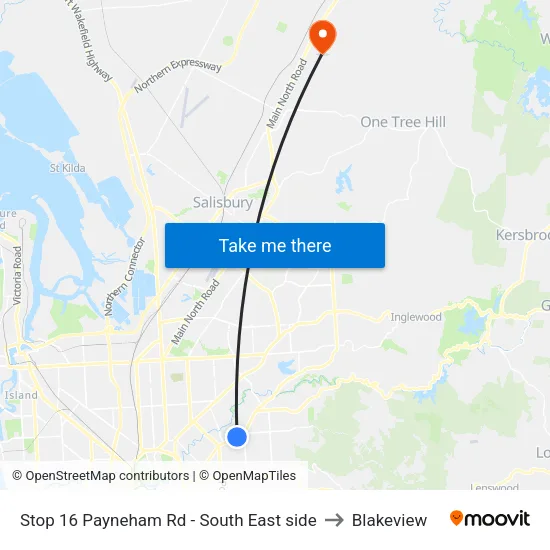Stop 16 Payneham Rd - South East side to Blakeview map