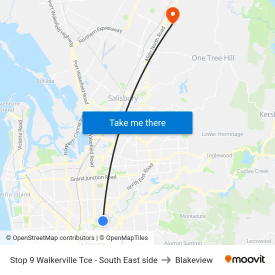 Stop 9 Walkerville Tce - South East side to Blakeview map