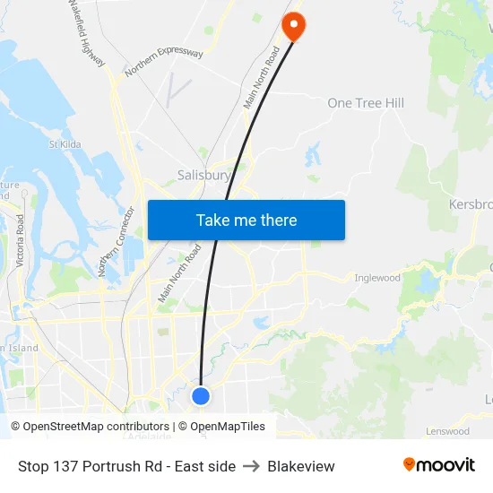 Stop 137 Portrush Rd - East side to Blakeview map