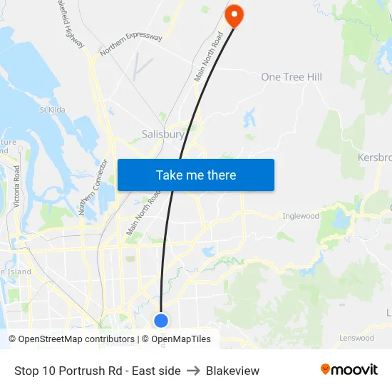 Stop 10 Portrush Rd - East side to Blakeview map