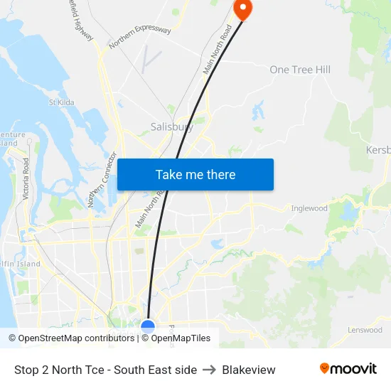 Stop 2 North Tce - South East side to Blakeview map