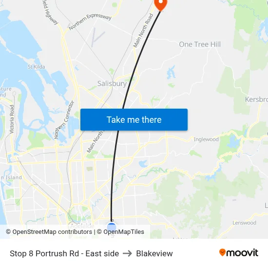 Stop 8 Portrush Rd - East side to Blakeview map
