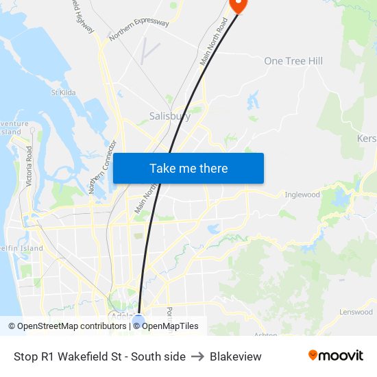 Stop R1 Wakefield St - South side to Blakeview map