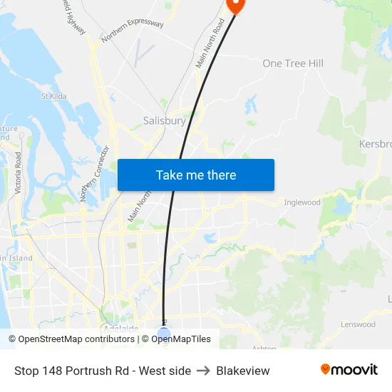 Stop 148 Portrush Rd - West side to Blakeview map