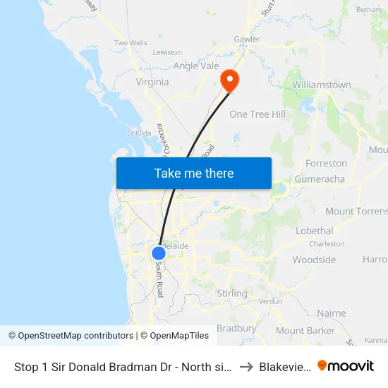 Stop 1 Sir Donald Bradman Dr - North side to Blakeview map