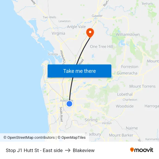 Stop J1 Hutt St - East side to Blakeview map