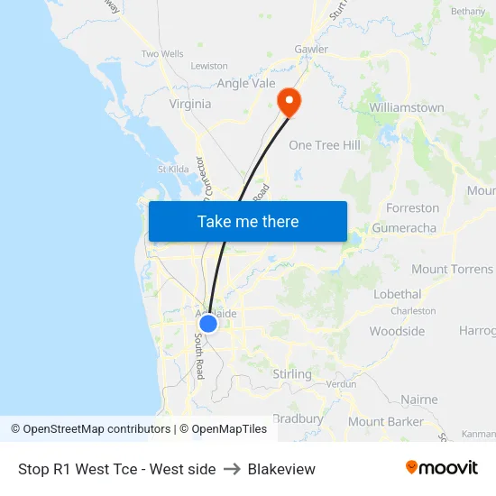 Stop R1 West Tce - West side to Blakeview map