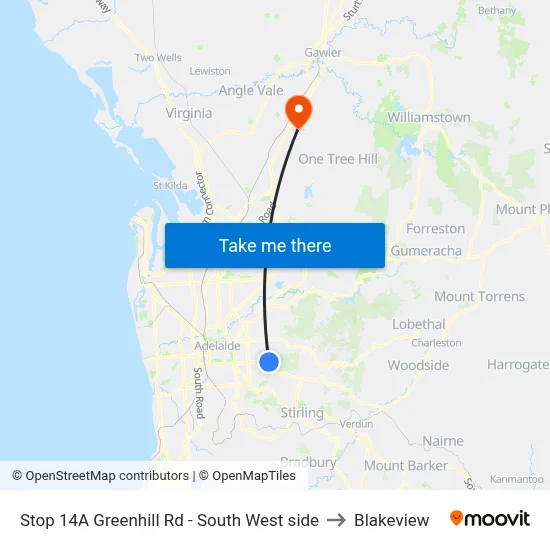 Stop 14A Greenhill Rd - South West side to Blakeview map
