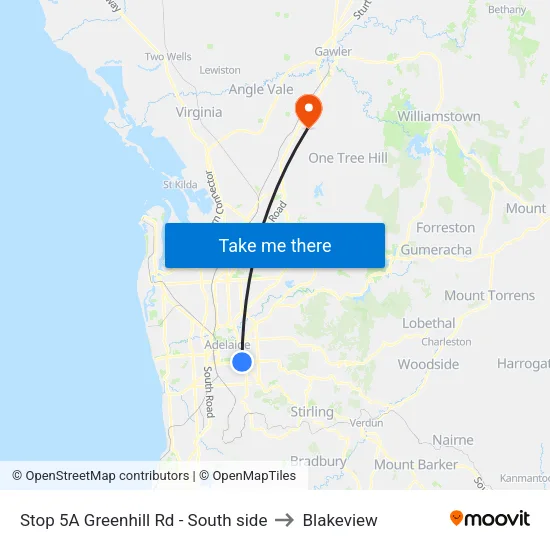 Stop 5A Greenhill Rd - South side to Blakeview map