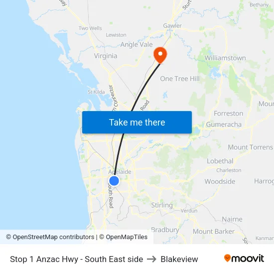 Stop 1 Anzac Hwy - South East side to Blakeview map