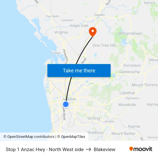 Stop 1 Anzac Hwy - North West side to Blakeview map