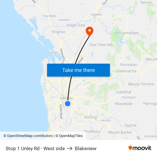 Stop 1 Unley Rd - West side to Blakeview map