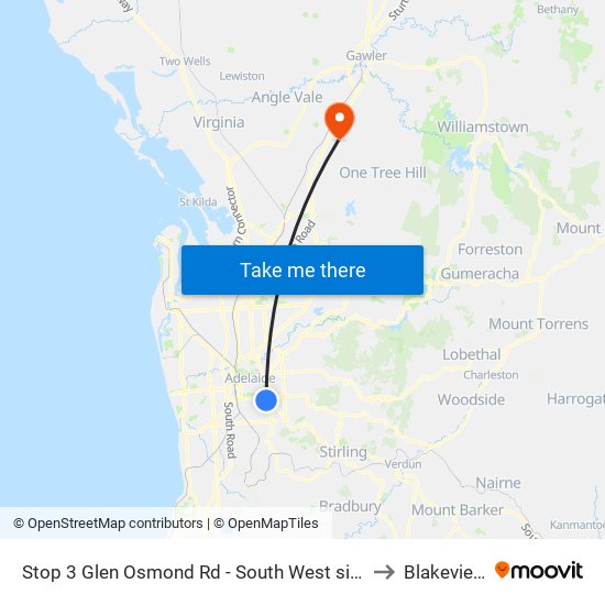 Stop 3 Glen Osmond Rd - South West side to Blakeview map
