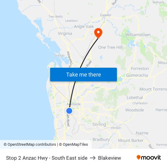 Stop 2 Anzac Hwy - South East side to Blakeview map