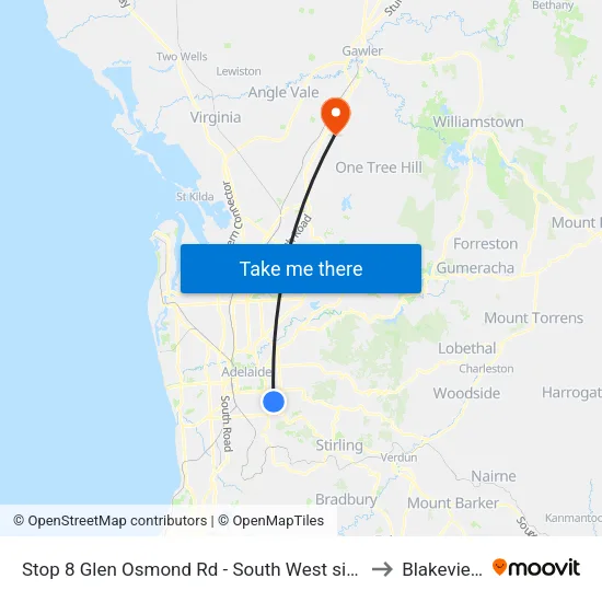 Stop 8 Glen Osmond Rd - South West side to Blakeview map
