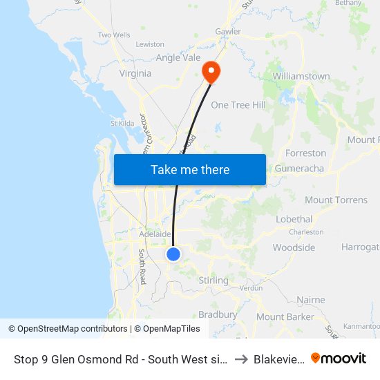 Stop 9 Glen Osmond Rd - South West side to Blakeview map