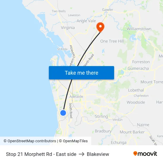 Stop 21 Morphett Rd - East side to Blakeview map