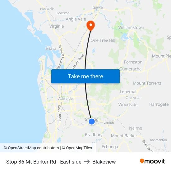 Stop 36 Mt Barker Rd - East side to Blakeview map