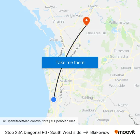 Stop 28A Diagonal Rd - South West side to Blakeview map