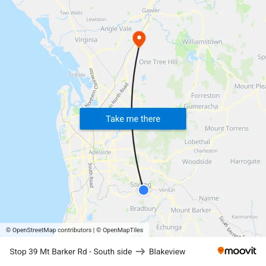 Stop 39 Mt Barker Rd - South side to Blakeview map