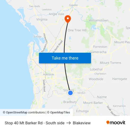 Stop 40 Mt Barker Rd - South side to Blakeview map