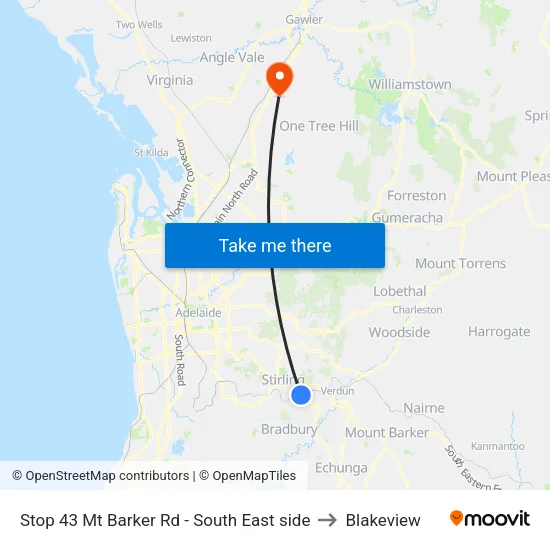 Stop 43 Mt Barker Rd - South East side to Blakeview map