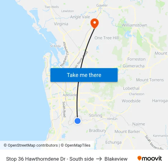 Stop 36 Hawthorndene Dr - South side to Blakeview map