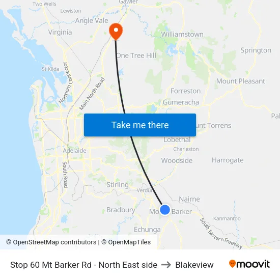Stop 60 Mt Barker Rd - North East side to Blakeview map