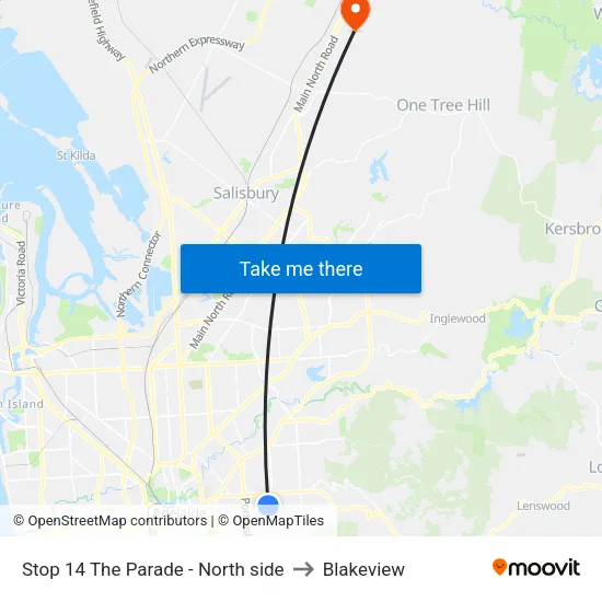 Stop 14 The Parade - North side to Blakeview map