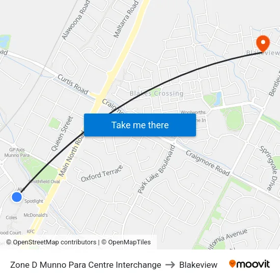 Zone D Munno Para Centre Interchange to Blakeview map