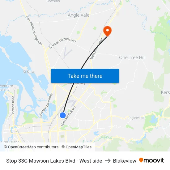 Stop 33C Mawson Lakes Blvd - West side to Blakeview map