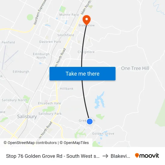 Stop 76 Golden Grove Rd - South West side to Blakeview map