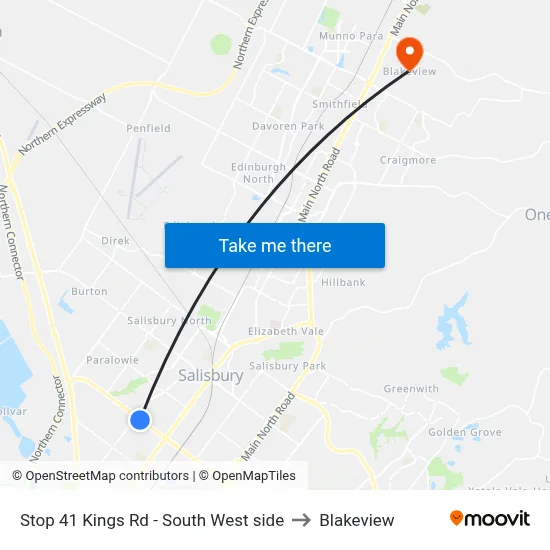Stop 41 Kings Rd - South West side to Blakeview map
