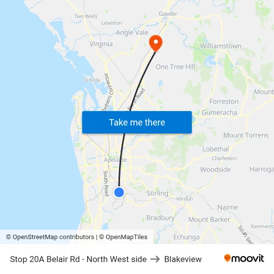 Stop 20A Belair Rd - North West side to Blakeview map